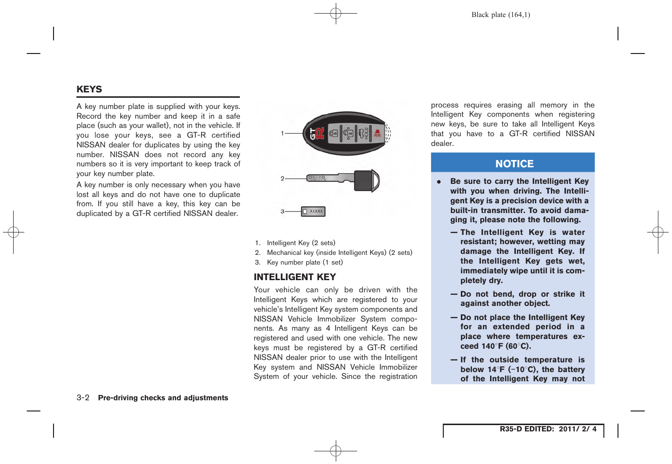 Keys -2, Intelligent key -2 | NISSAN 2012 GT R - Owner's Manual User Manual | Page 163 / 346