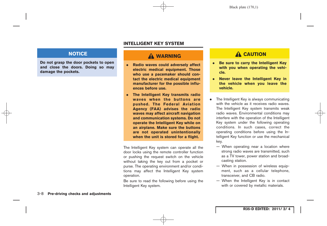 Intelligent key system -8 | NISSAN 2012 GT R - Owner's Manual User Manual | Page 169 / 346