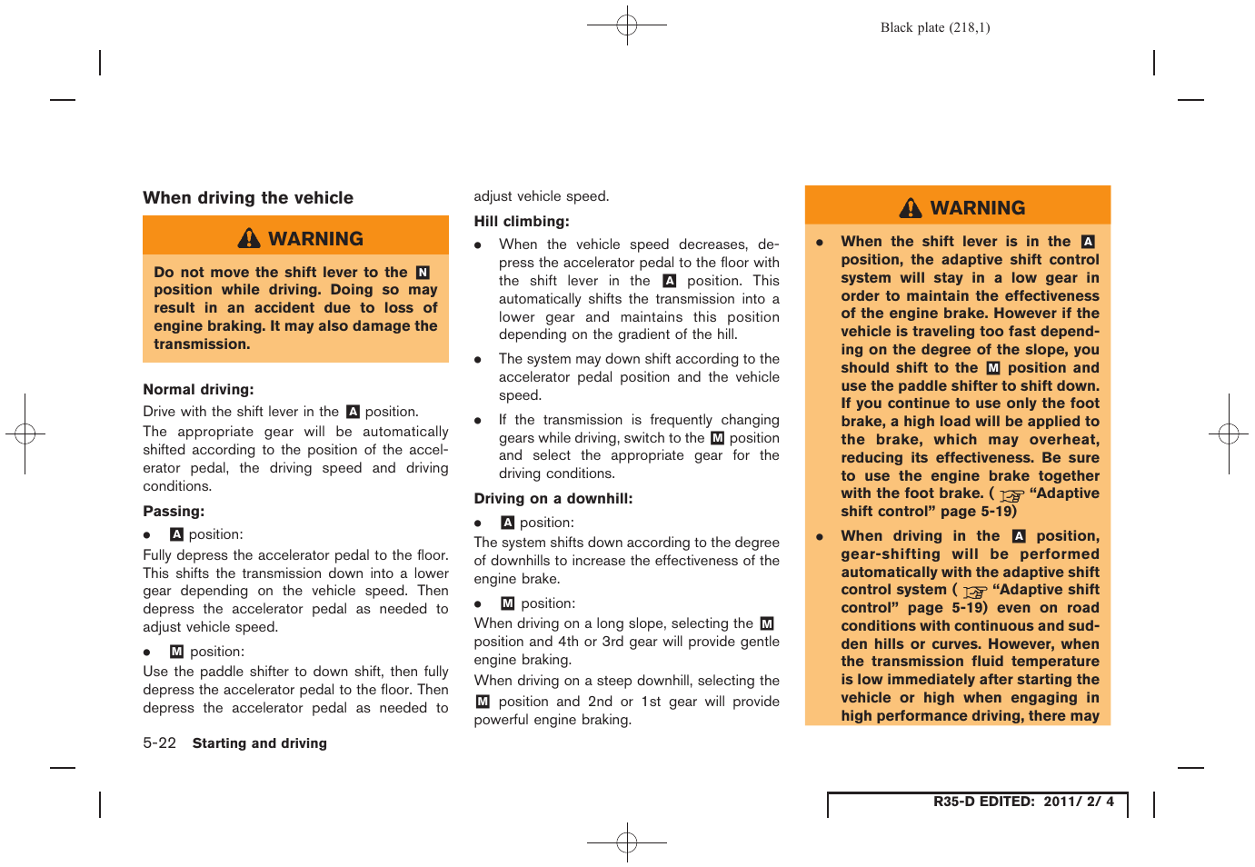 NISSAN 2012 GT R - Owner's Manual User Manual | Page 215 / 346