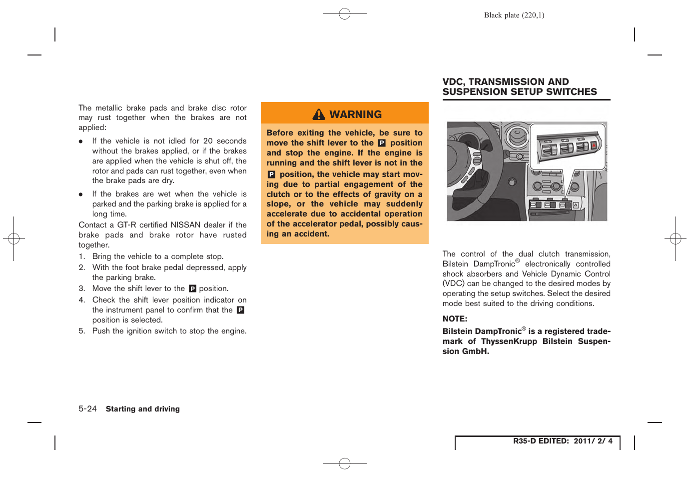 NISSAN 2012 GT R - Owner's Manual User Manual | Page 217 / 346