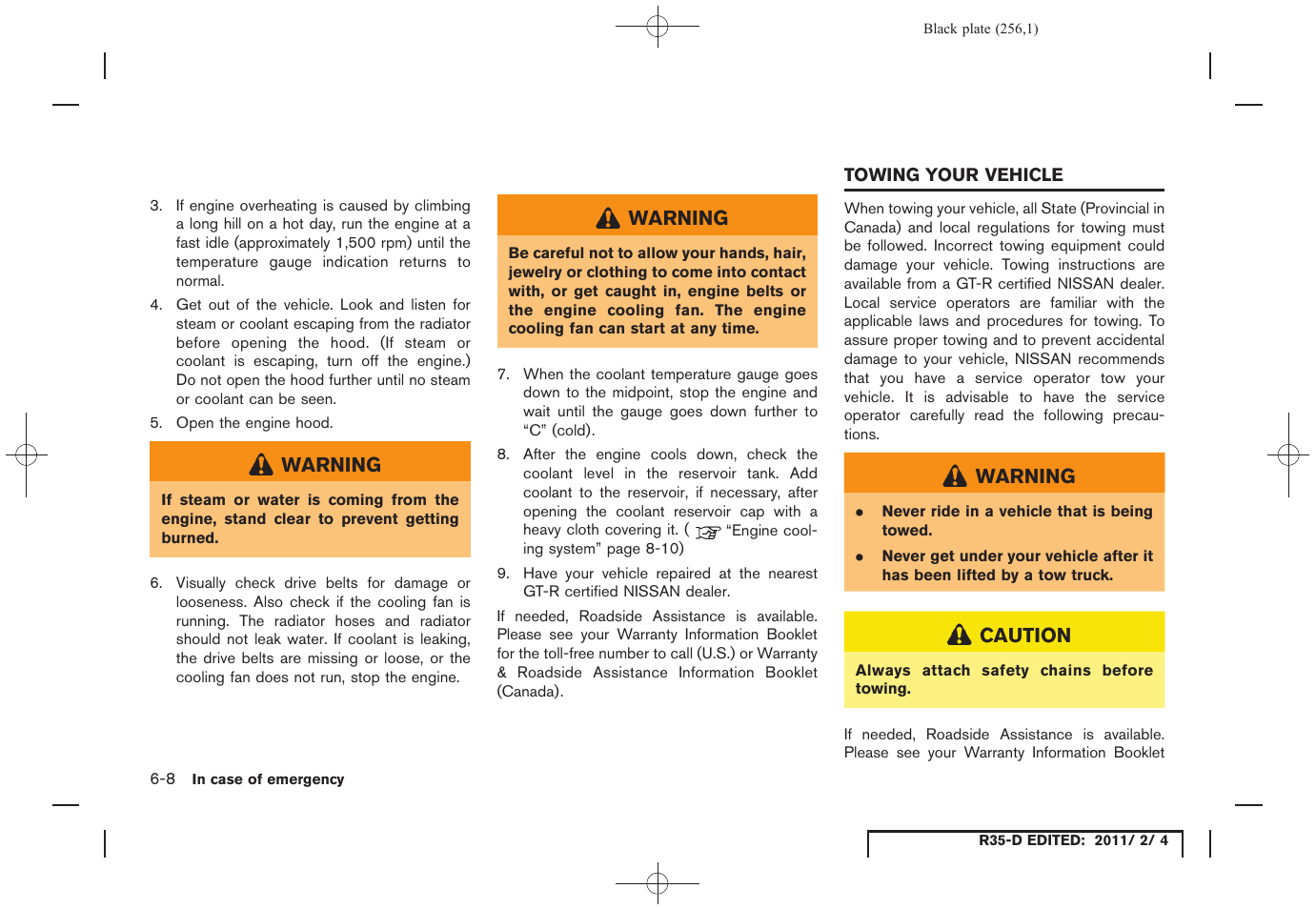 Towing your vehicle -8 | NISSAN 2012 GT R - Owner's Manual User Manual | Page 253 / 346