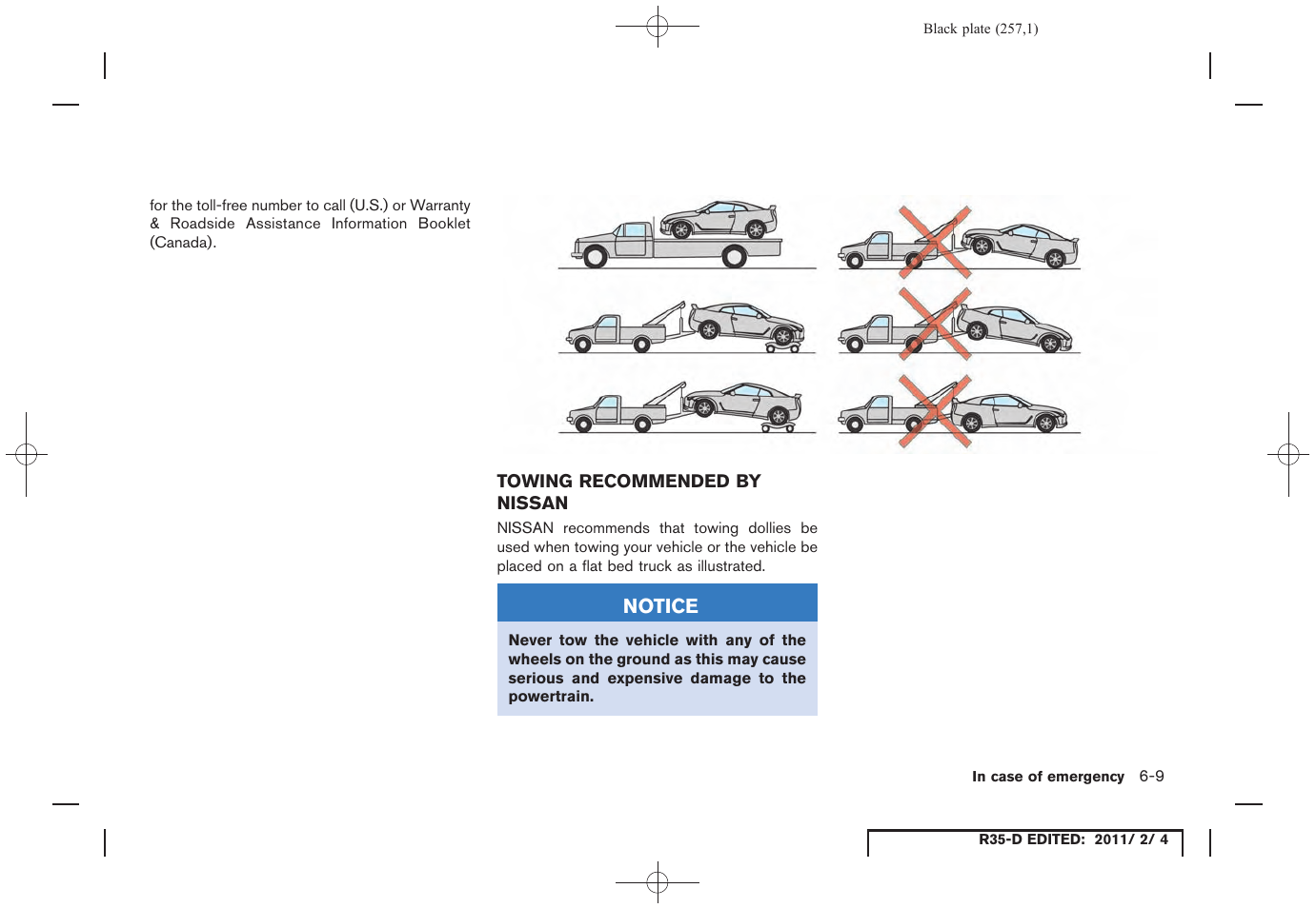 Towing recommended by nissan -9 | NISSAN 2012 GT R - Owner's Manual User Manual | Page 254 / 346