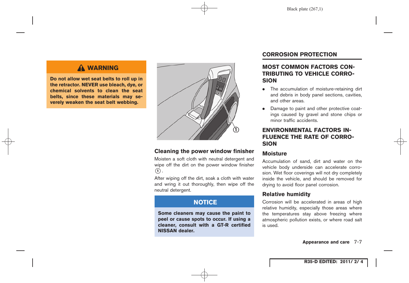Corrosion protection -7 | NISSAN 2012 GT R - Owner's Manual User Manual | Page 264 / 346
