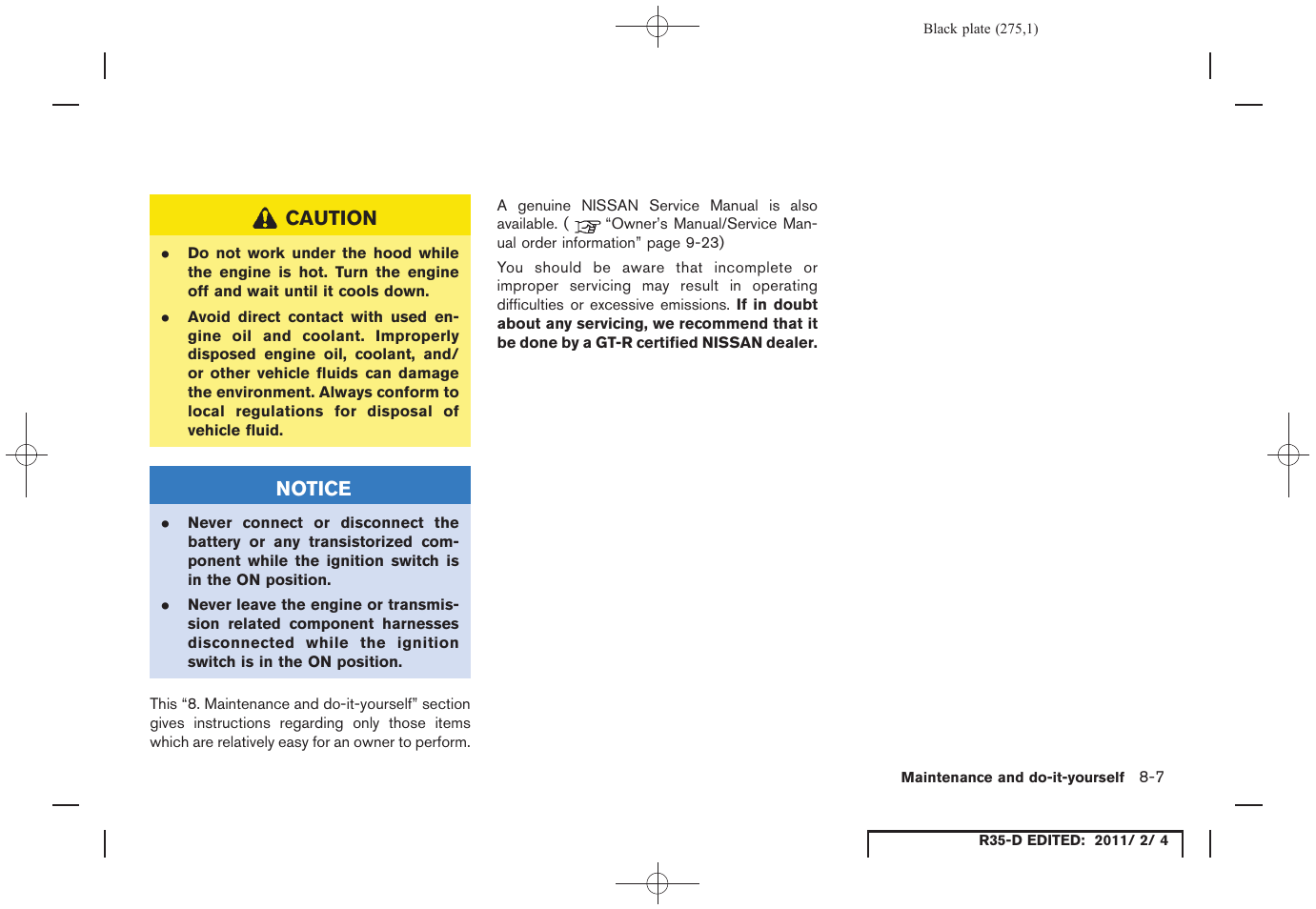 NISSAN 2012 GT R - Owner's Manual User Manual | Page 272 / 346