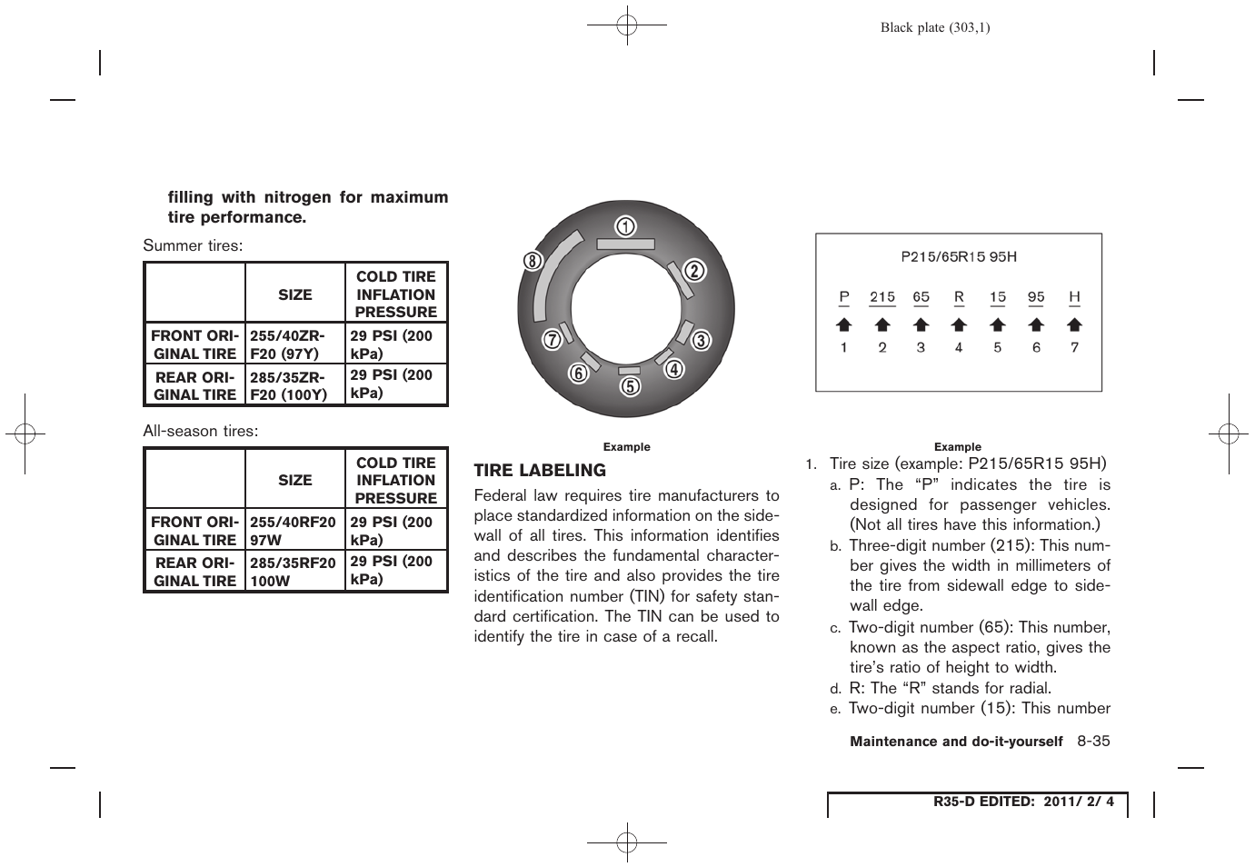 Tire labeling -35 | NISSAN 2012 GT R - Owner's Manual User Manual | Page 300 / 346