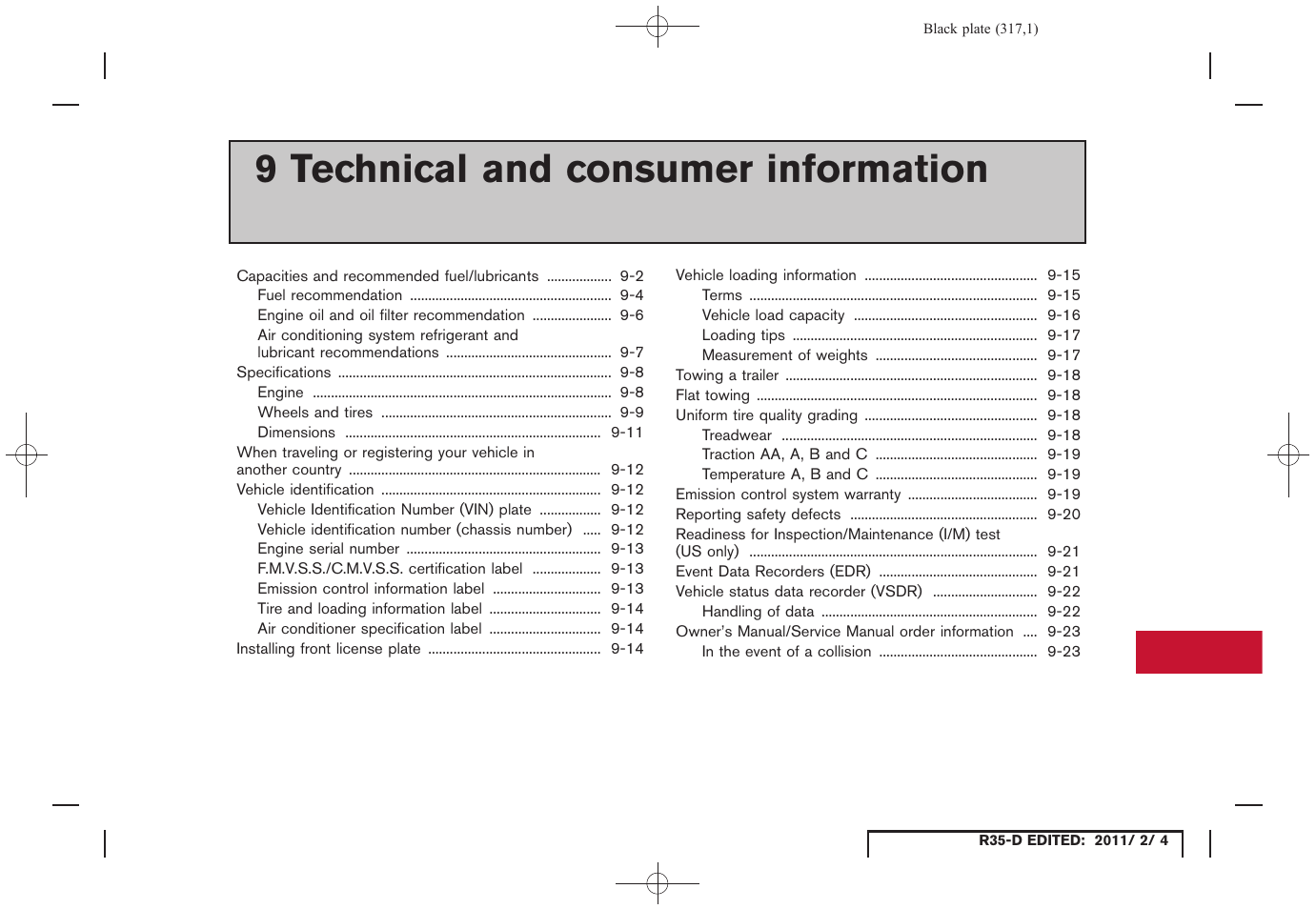 Technical and consumer information, 9 technical and consumer information | NISSAN 2012 GT R - Owner's Manual User Manual | Page 312 / 346