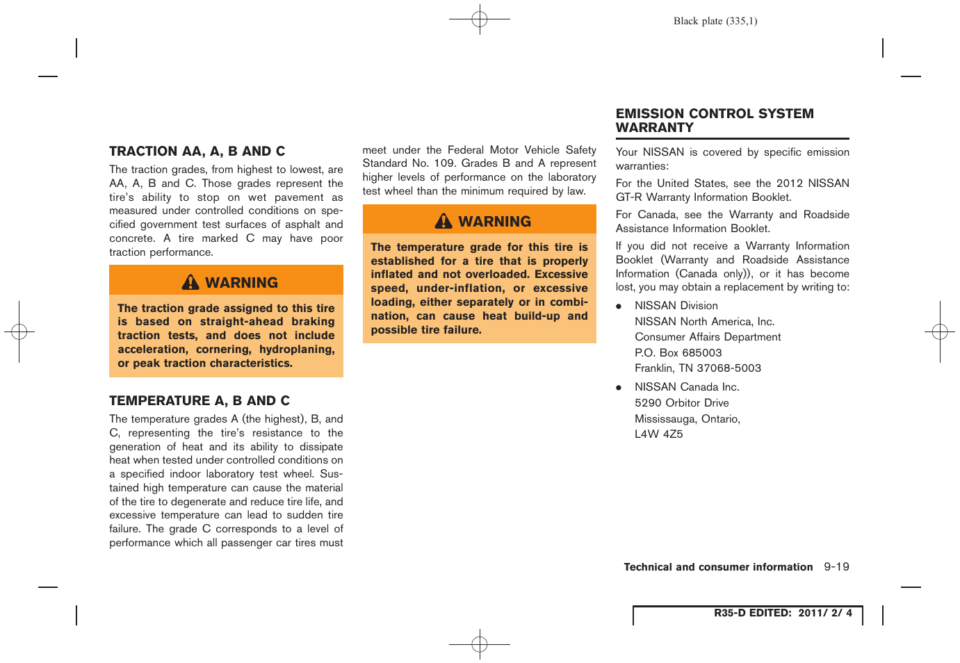 Emission control system warranty -19 | NISSAN 2012 GT R - Owner's Manual User Manual | Page 330 / 346