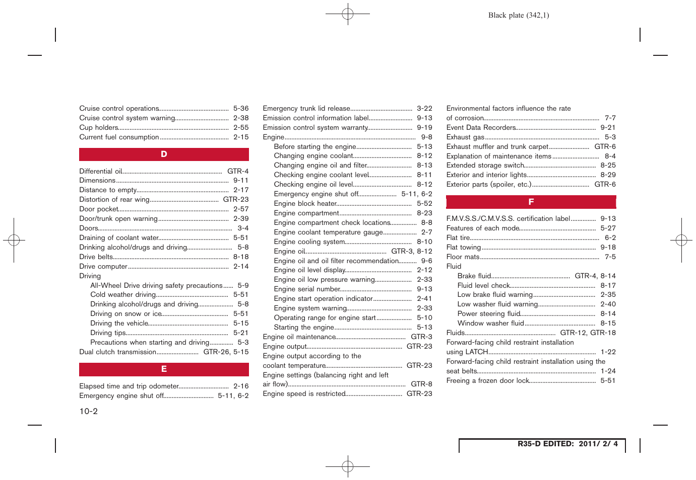 NISSAN 2012 GT R - Owner's Manual User Manual | Page 337 / 346