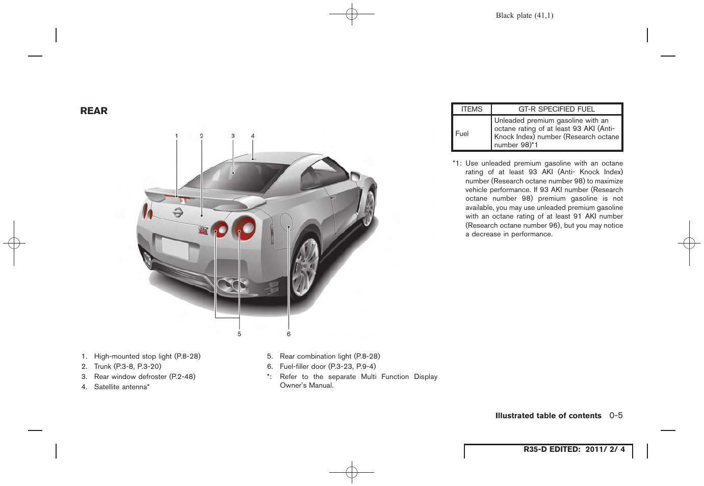 Rear -5 | NISSAN 2012 GT R - Owner's Manual User Manual | Page 42 / 346
