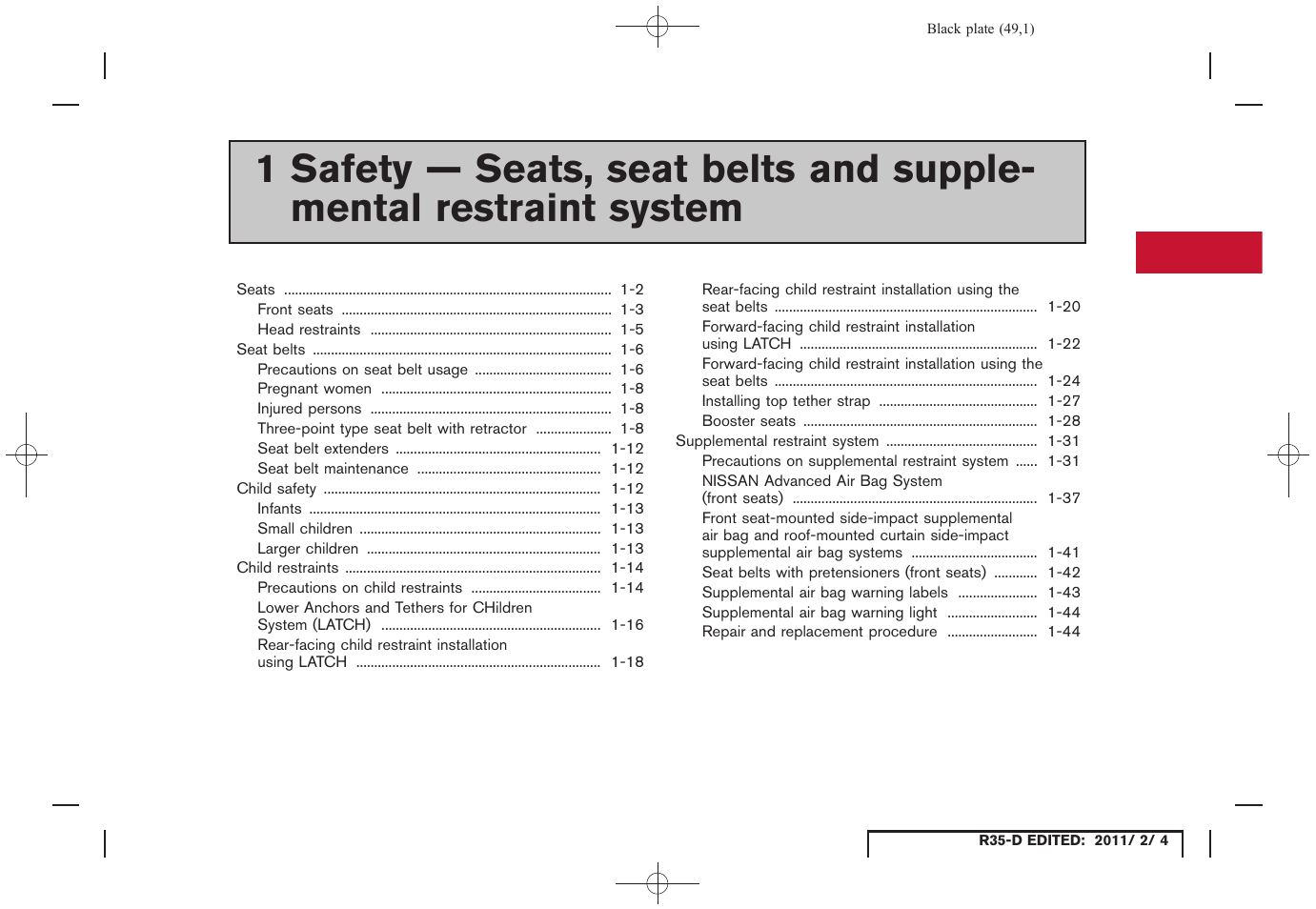 NISSAN 2012 GT R - Owner's Manual User Manual | Page 50 / 346