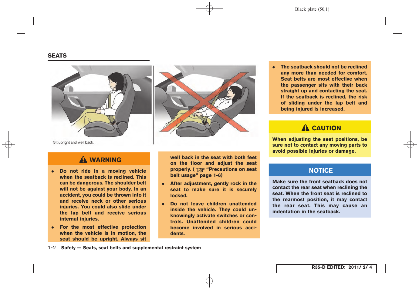 Seats -2 | NISSAN 2012 GT R - Owner's Manual User Manual | Page 51 / 346