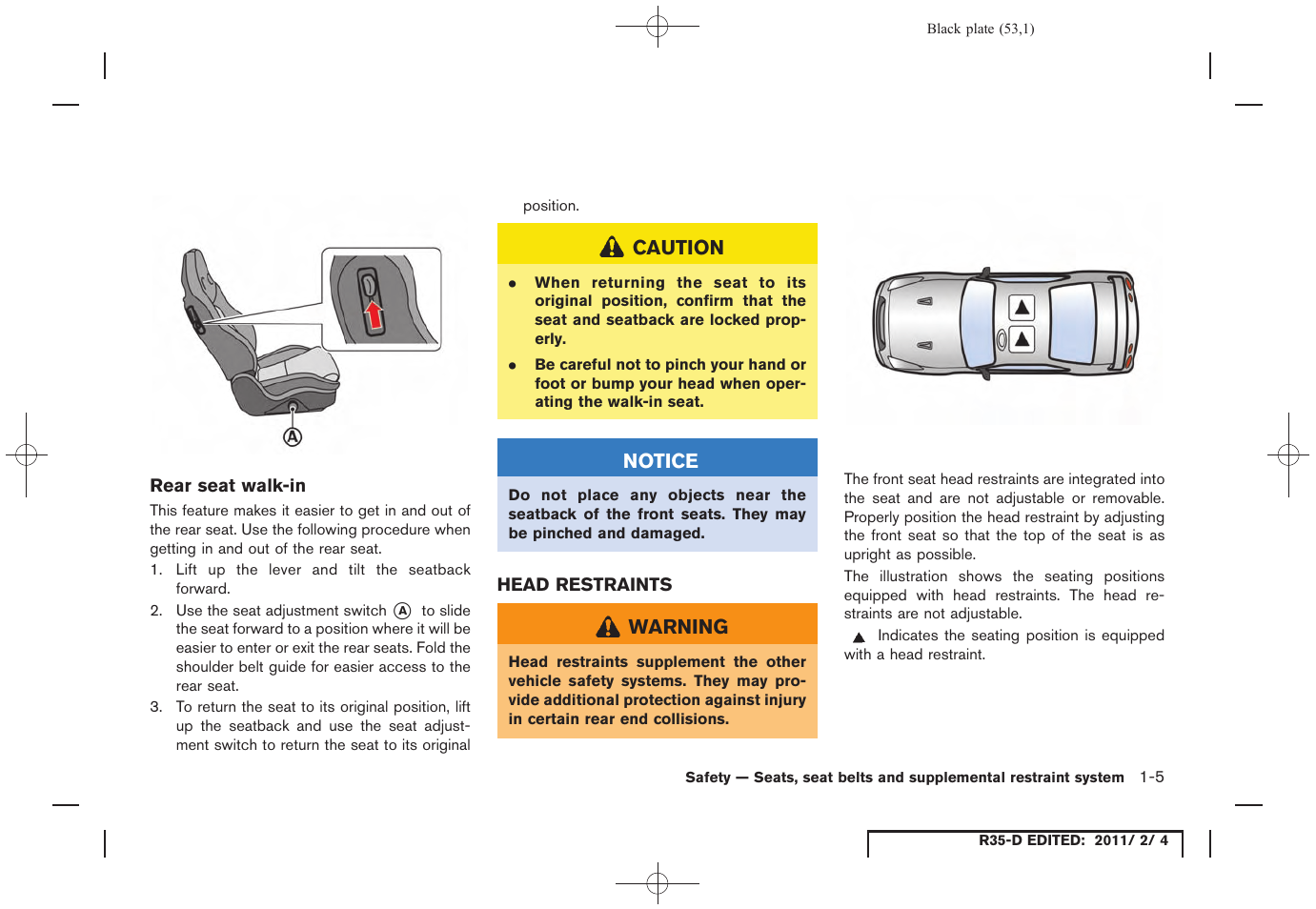 Head restraints -5 | NISSAN 2012 GT R - Owner's Manual User Manual | Page 54 / 346