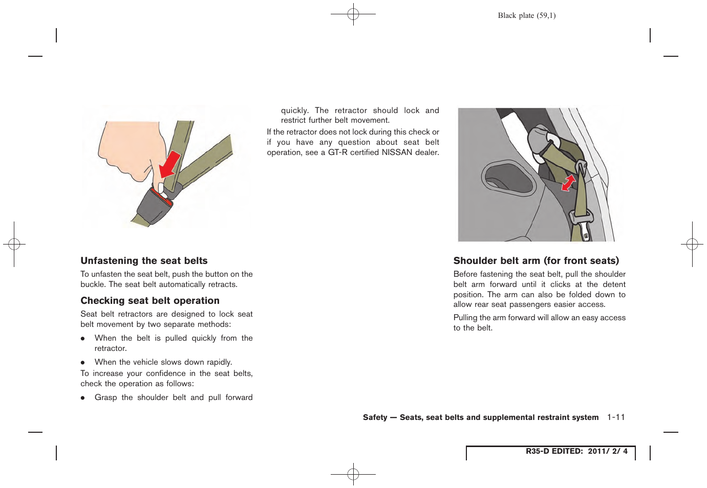 NISSAN 2012 GT R - Owner's Manual User Manual | Page 60 / 346