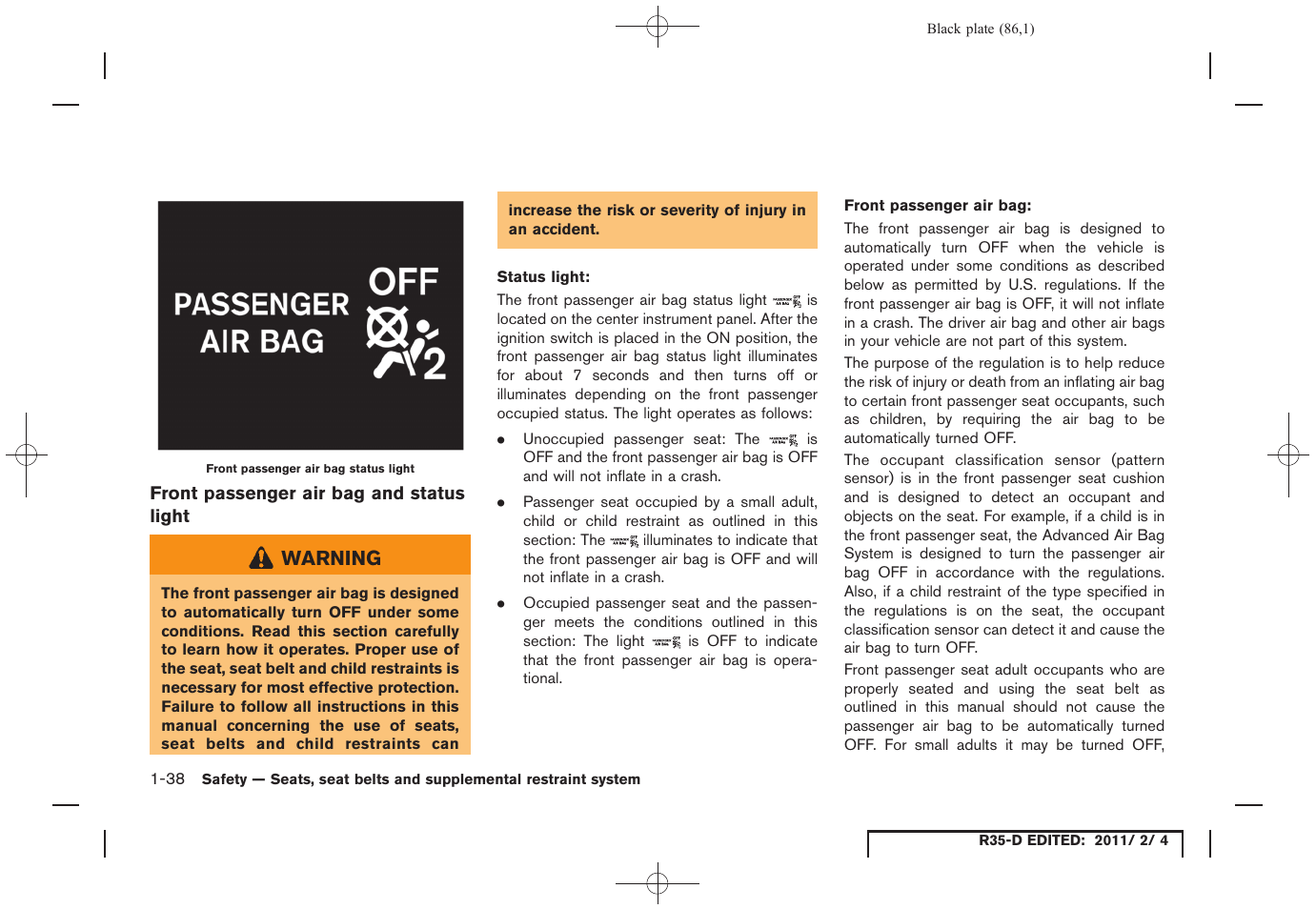 NISSAN 2012 GT R - Owner's Manual User Manual | Page 87 / 346