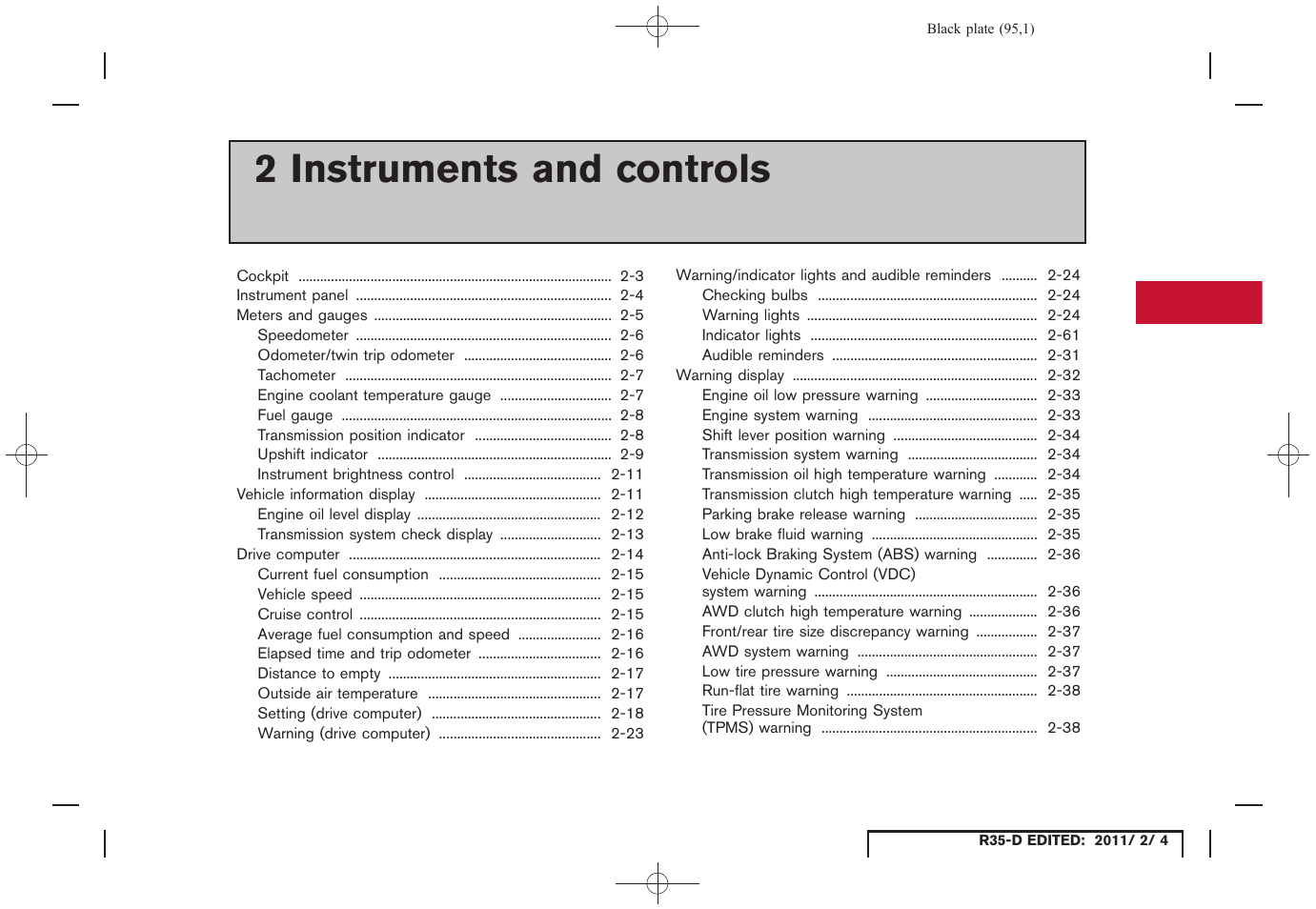 Instruments and controls, 2 instruments and controls | NISSAN 2012 GT R - Owner's Manual User Manual | Page 96 / 346
