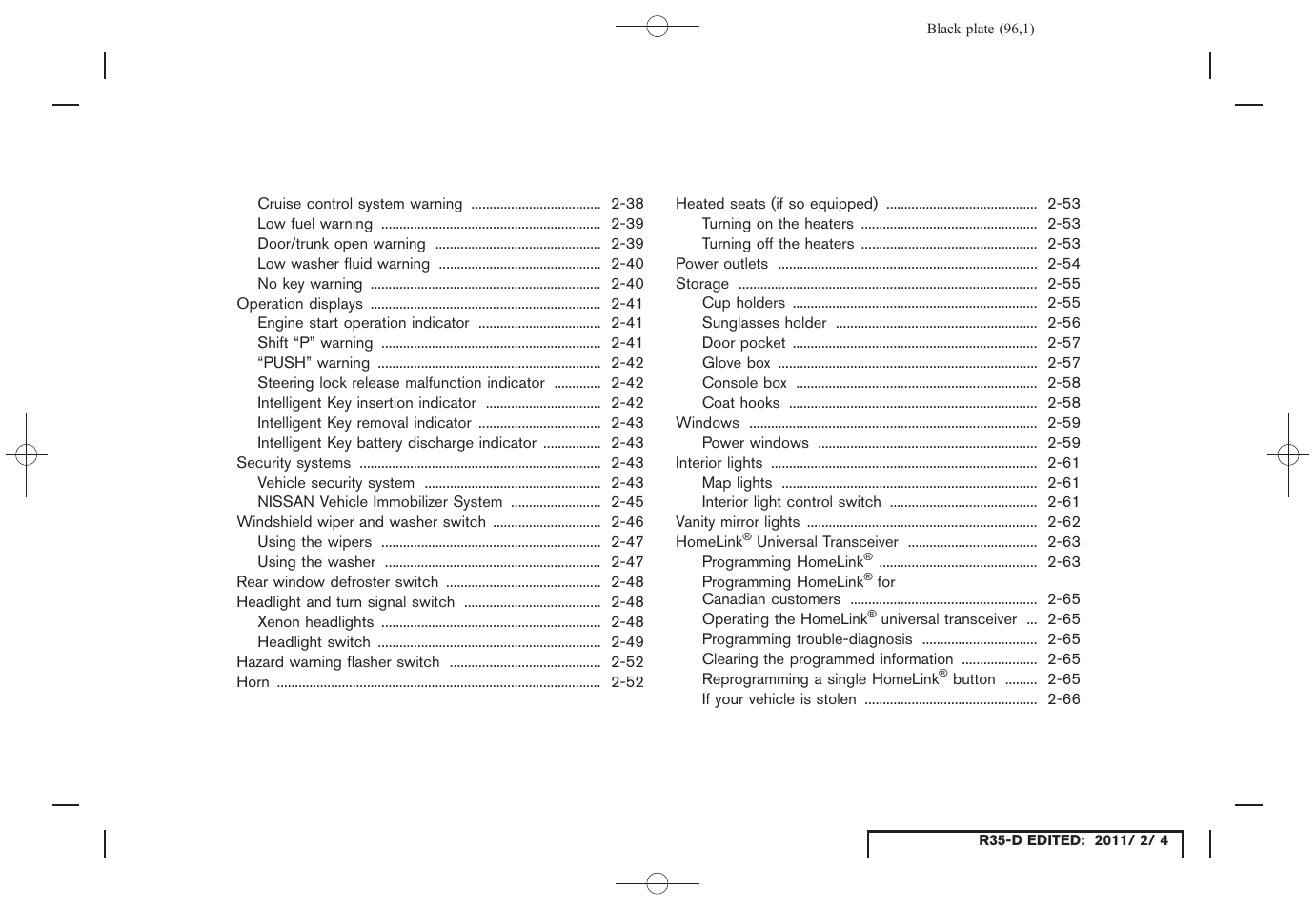 NISSAN 2012 GT R - Owner's Manual User Manual | Page 97 / 346