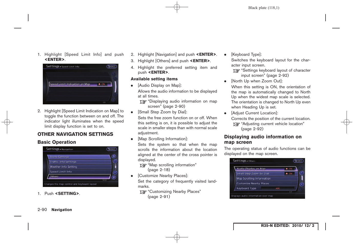 Other navigation settings, Basic operation, Displaying audio information on map screen | Other navigation settings -90 | NISSAN 2012 GT R - Multi Function Display Owner's Manual User Manual | Page 118 / 307