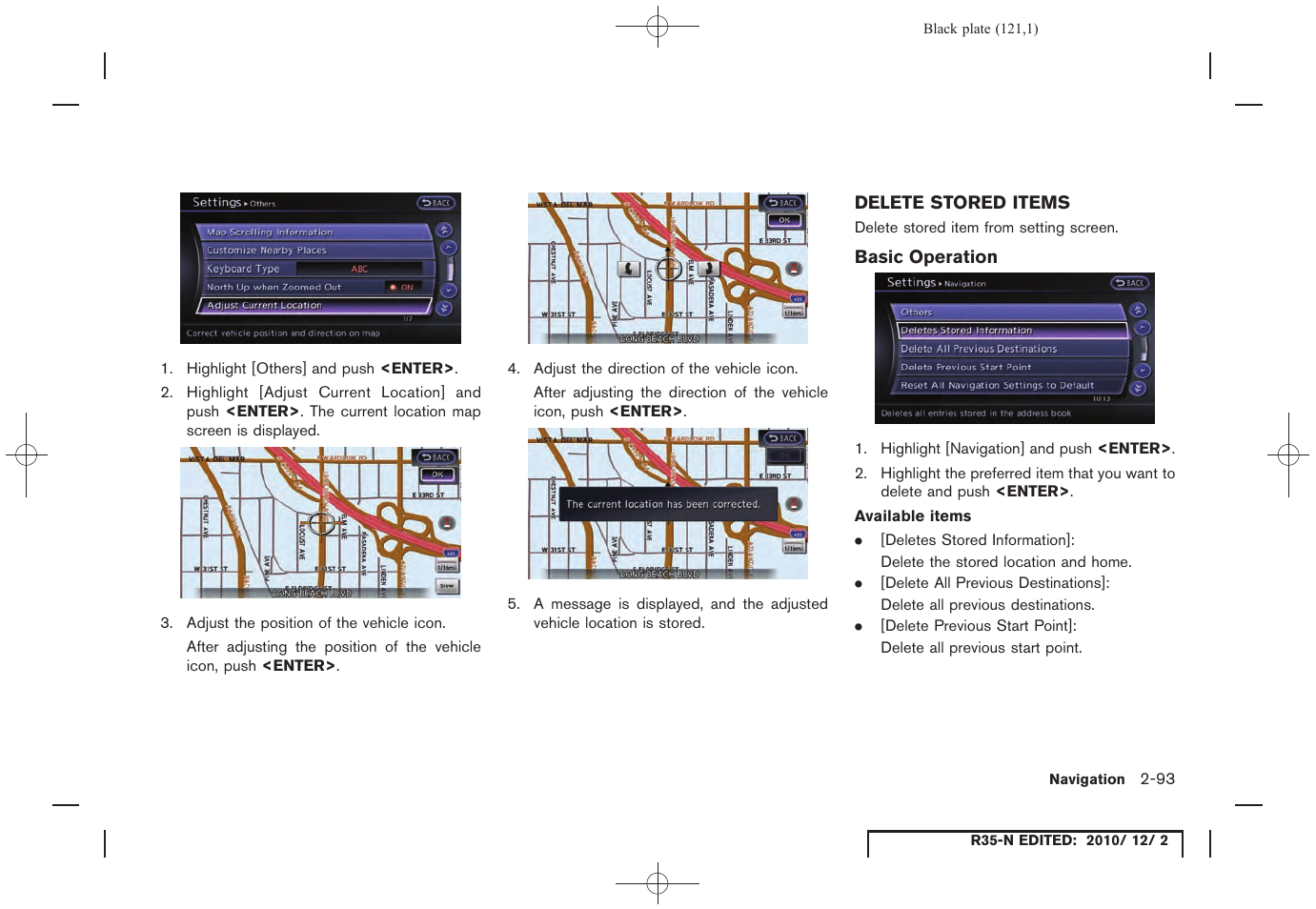 Delete stored items, Basic operation, Delete stored items -93 | NISSAN 2012 GT R - Multi Function Display Owner's Manual User Manual | Page 121 / 307