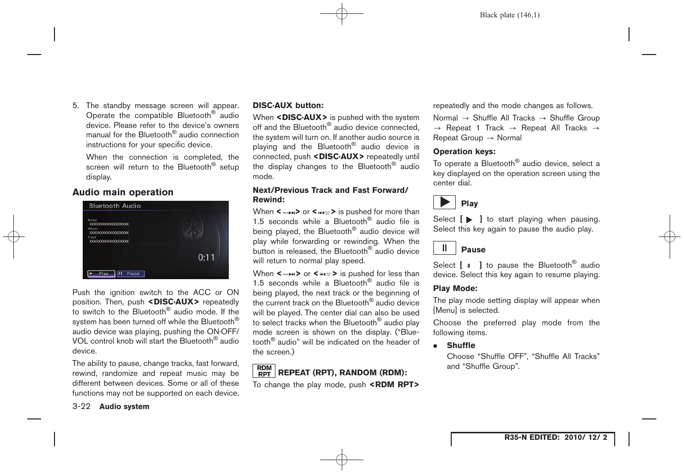 Audio main operation | NISSAN 2012 GT R - Multi Function Display Owner's Manual User Manual | Page 146 / 307