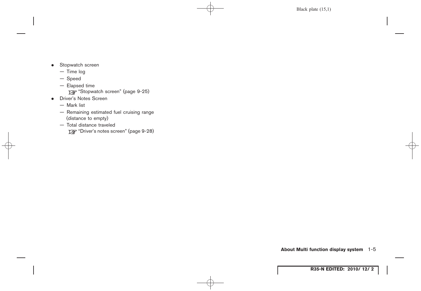 NISSAN 2012 GT R - Multi Function Display Owner's Manual User Manual | Page 15 / 307