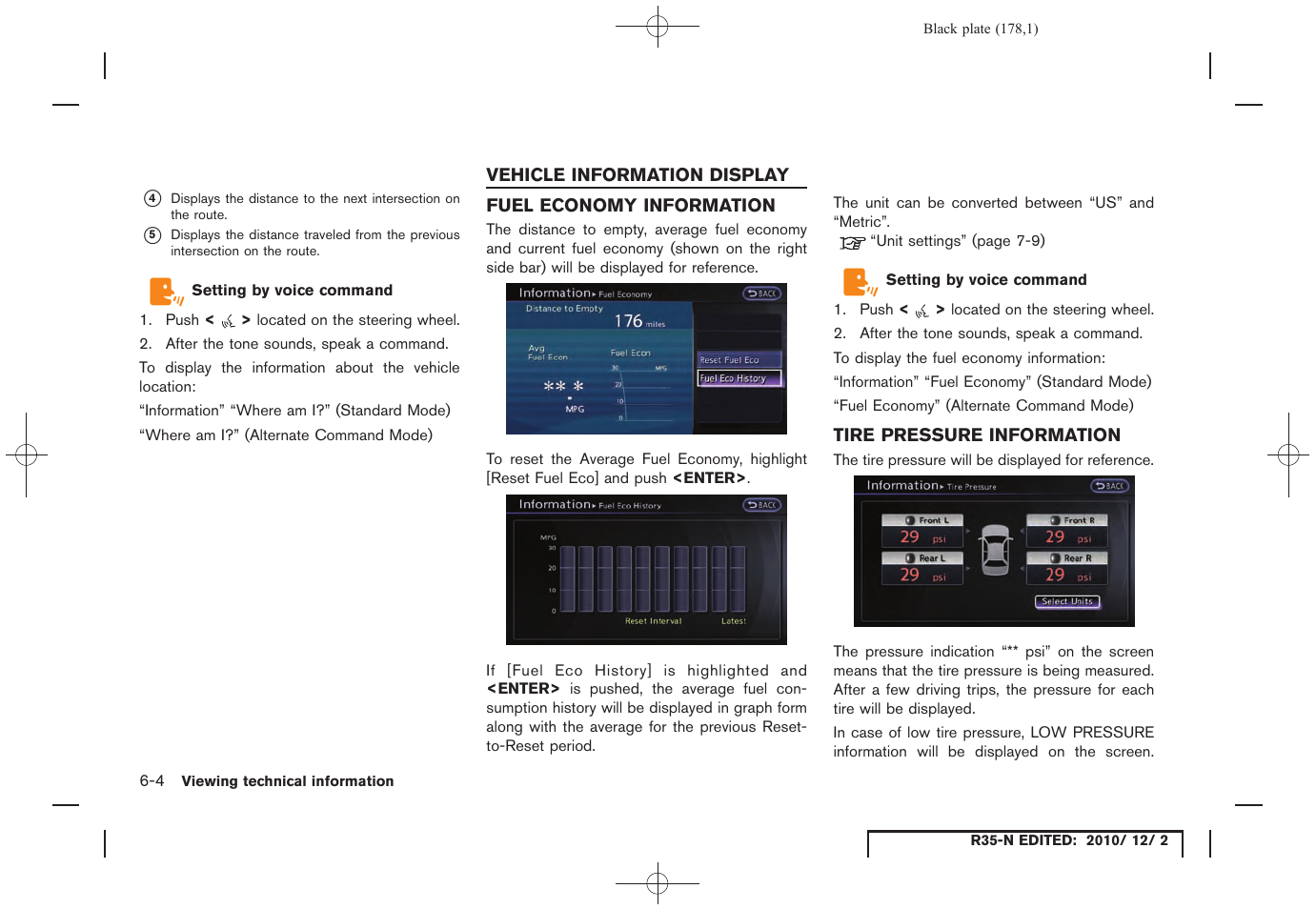 Vehicle information display, Fuel economy information, Tire pressure information | Vehicle information display -4 | NISSAN 2012 GT R - Multi Function Display Owner's Manual User Manual | Page 178 / 307