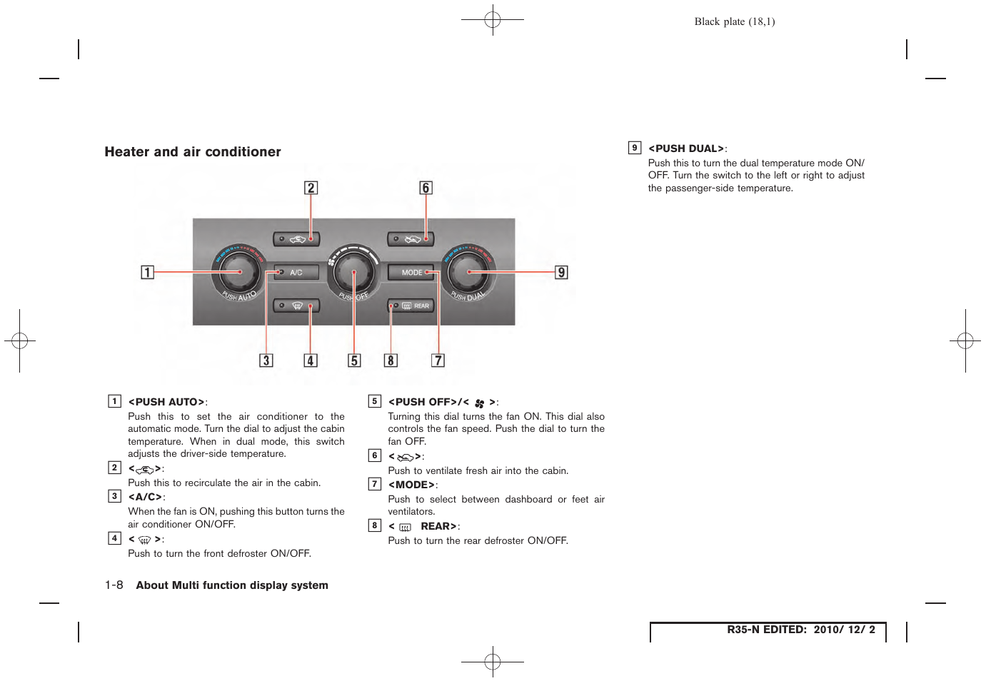 Heater and air conditioner | NISSAN 2012 GT R - Multi Function Display Owner's Manual User Manual | Page 18 / 307
