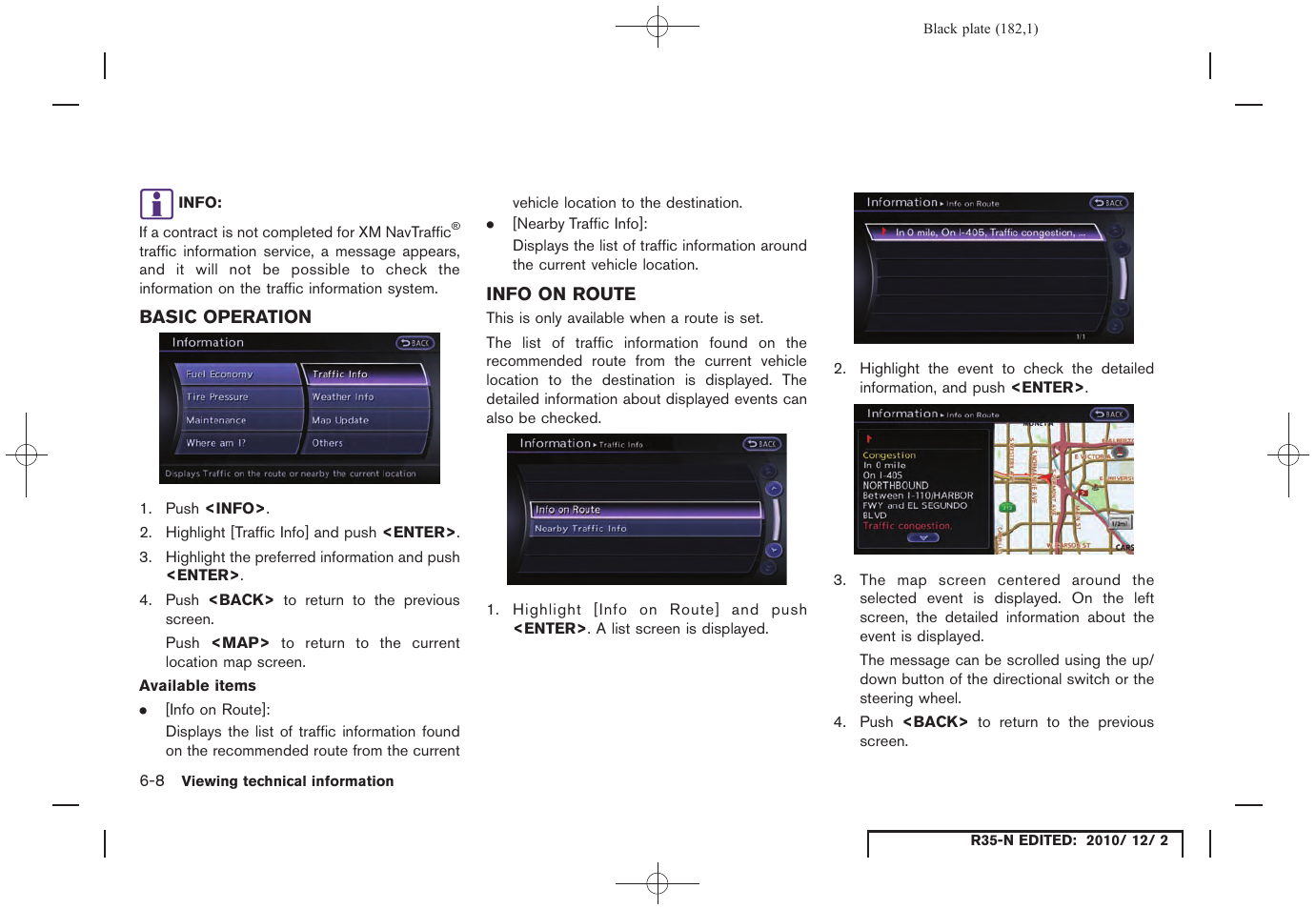 Basic operation, Info on route, Basic operation -8 info on route -8 | NISSAN 2012 GT R - Multi Function Display Owner's Manual User Manual | Page 182 / 307