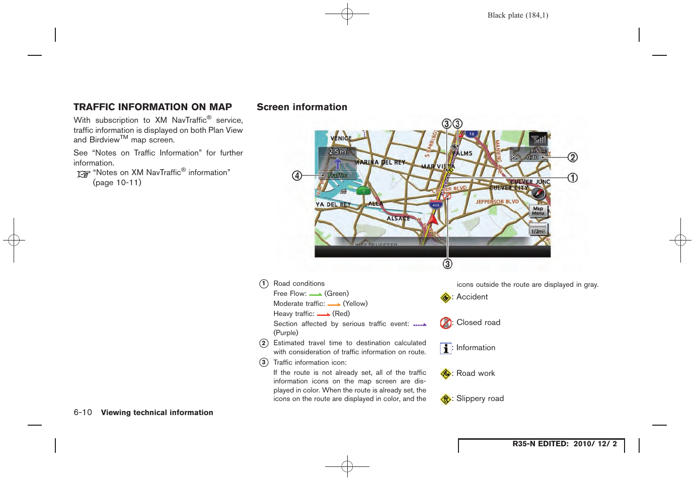 Traffic information on map, Screen information, Traffic information on map -10 | NISSAN 2012 GT R - Multi Function Display Owner's Manual User Manual | Page 184 / 307