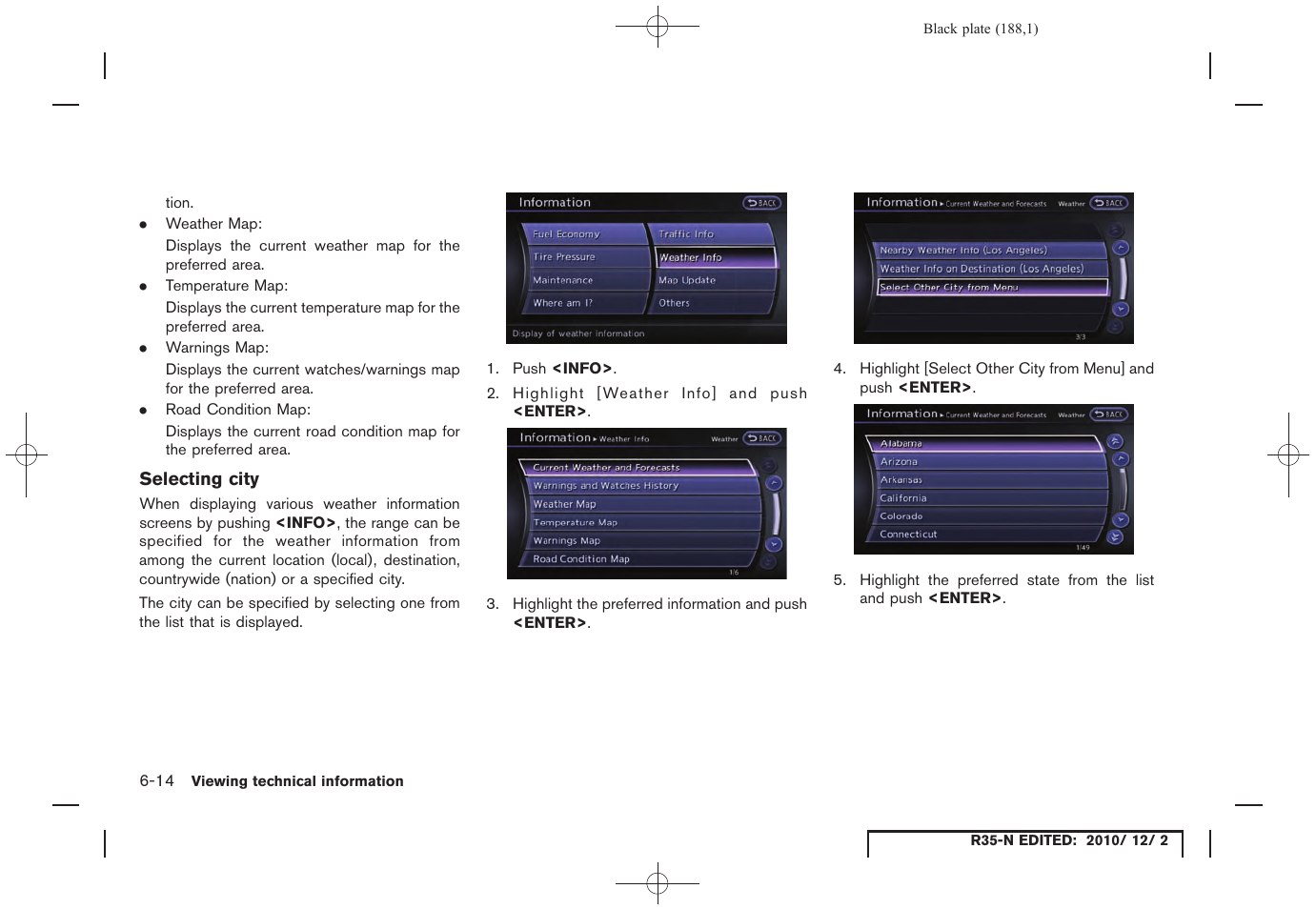 Selecting city | NISSAN 2012 GT R - Multi Function Display Owner's Manual User Manual | Page 188 / 307