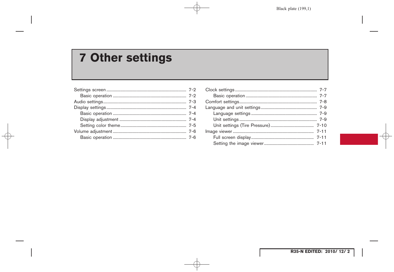 Other settings, 7 other settings | NISSAN 2012 GT R - Multi Function Display Owner's Manual User Manual | Page 199 / 307