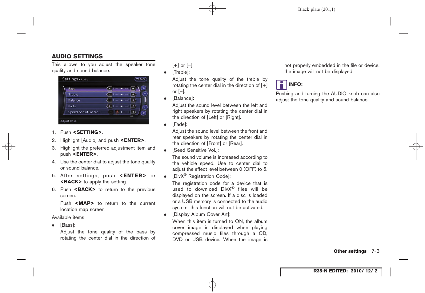 Audio settings, Audio settings -3 | NISSAN 2012 GT R - Multi Function Display Owner's Manual User Manual | Page 201 / 307