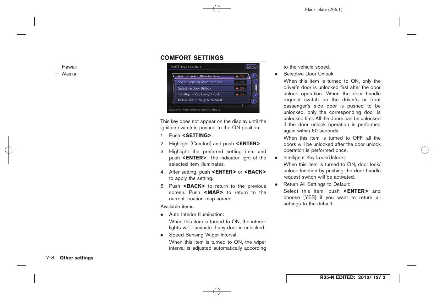 Comfort settings, Comfort settings -8 | NISSAN 2012 GT R - Multi Function Display Owner's Manual User Manual | Page 206 / 307