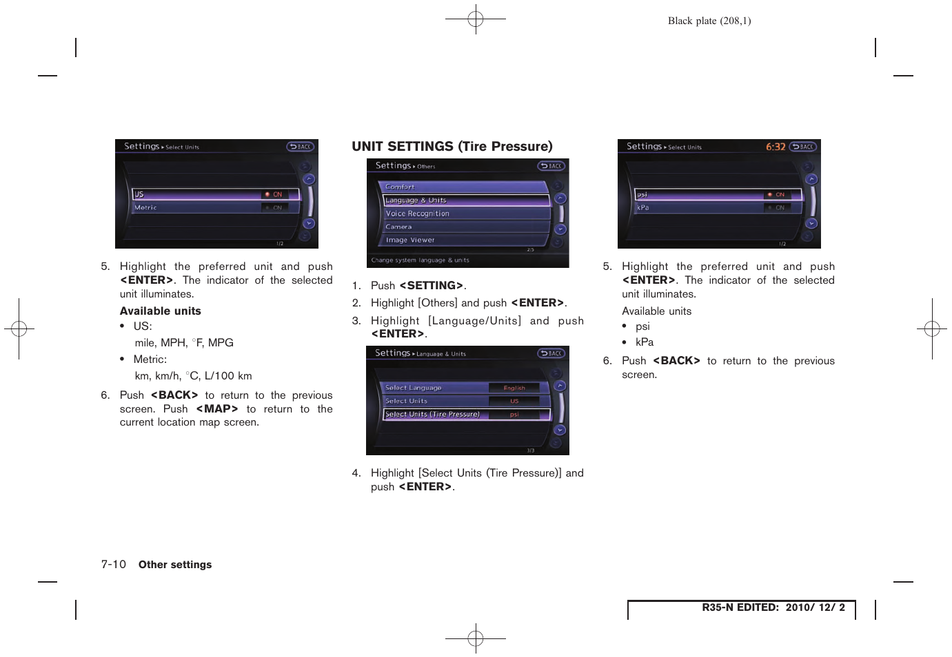 Unit settings (tire pressure), Unit settings (tire pressure) -10 | NISSAN 2012 GT R - Multi Function Display Owner's Manual User Manual | Page 208 / 307