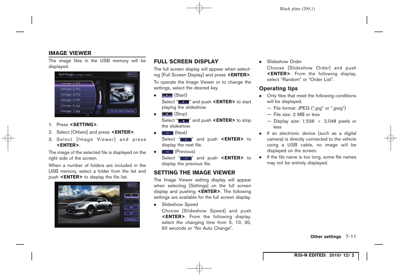 Image viewer, Full screen display, Setting the image viewer | Operating tips, Image viewer -11 | NISSAN 2012 GT R - Multi Function Display Owner's Manual User Manual | Page 209 / 307