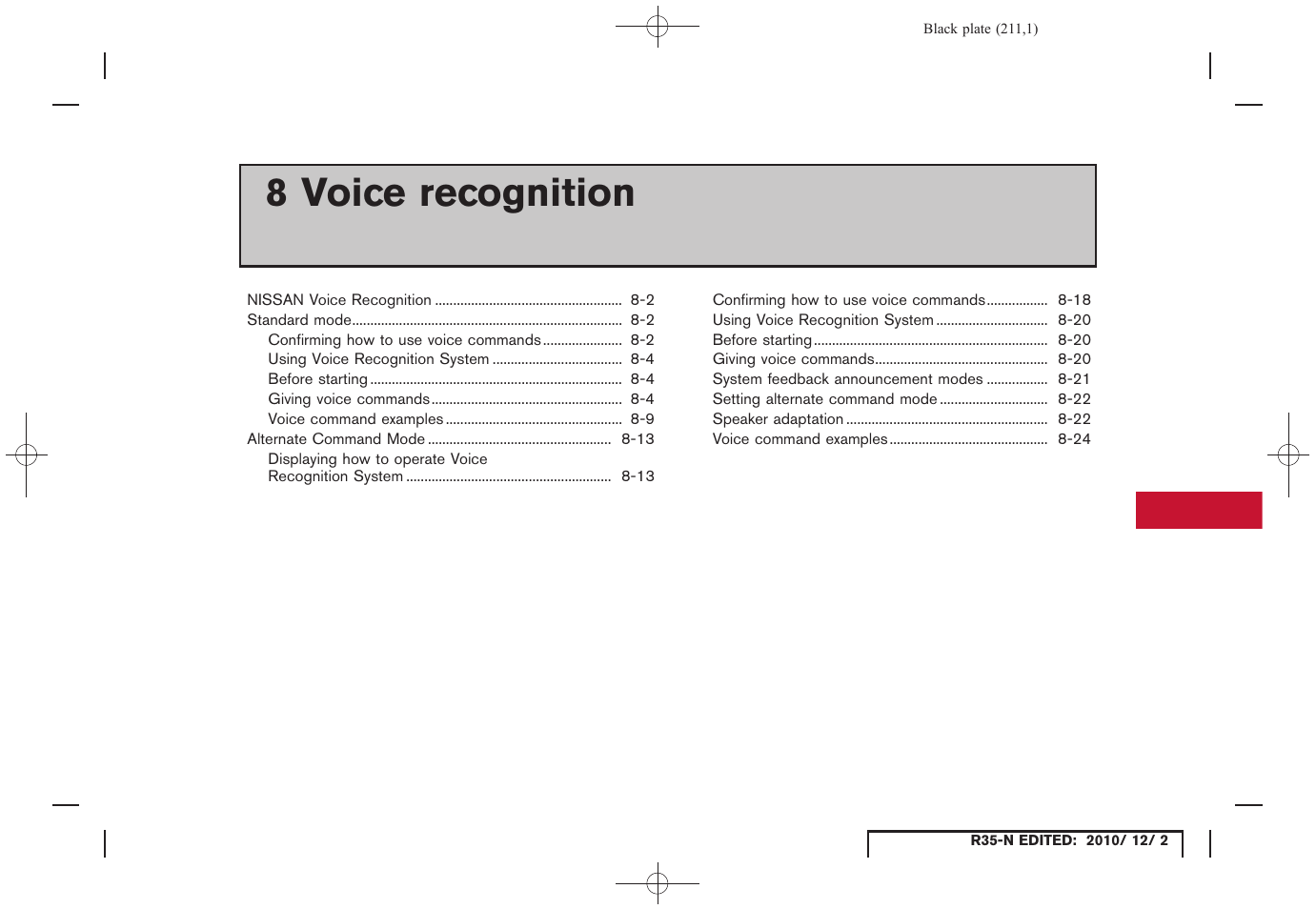 Voice recognition, 8 voice recognition | NISSAN 2012 GT R - Multi Function Display Owner's Manual User Manual | Page 211 / 307