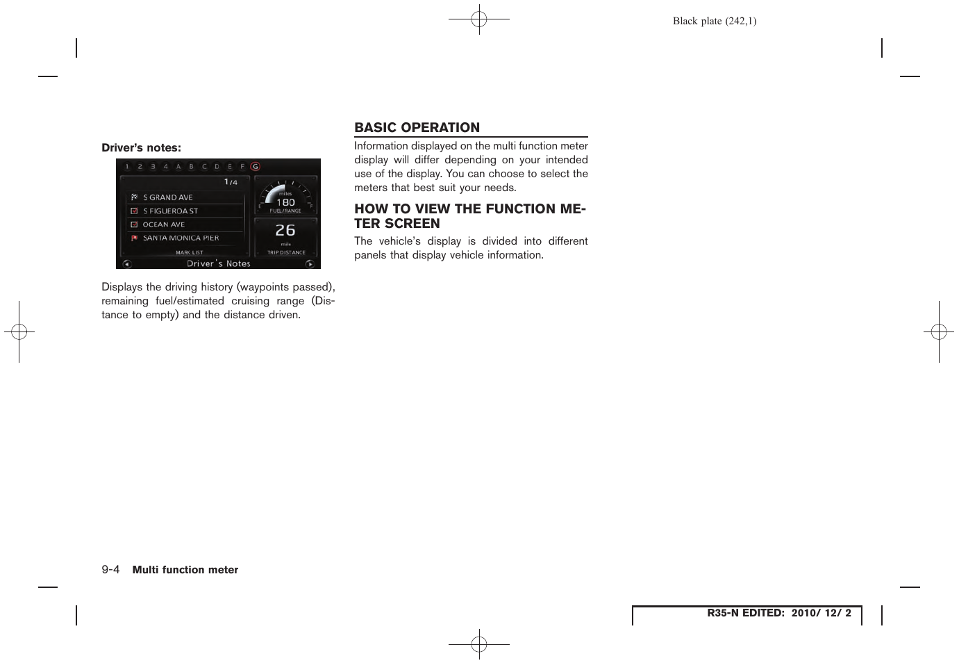 Basic operation, How to view the function meter screen, Basic operation -4 | How to view the function meter screen -4 | NISSAN 2012 GT R - Multi Function Display Owner's Manual User Manual | Page 242 / 307