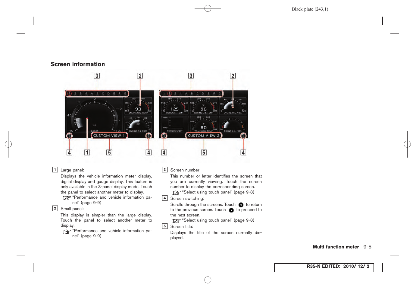 Screen information | NISSAN 2012 GT R - Multi Function Display Owner's Manual User Manual | Page 243 / 307