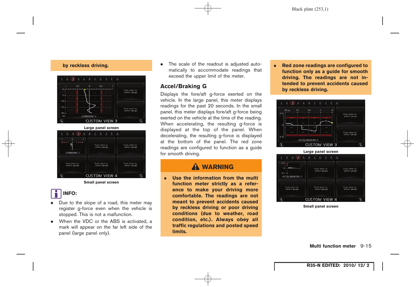 Accel/braking g | NISSAN 2012 GT R - Multi Function Display Owner's Manual User Manual | Page 253 / 307