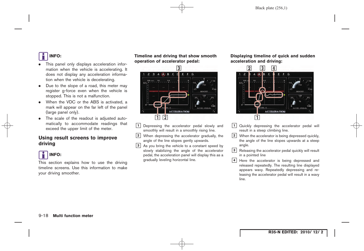 Using result screens to improve driving | NISSAN 2012 GT R - Multi Function Display Owner's Manual User Manual | Page 256 / 307