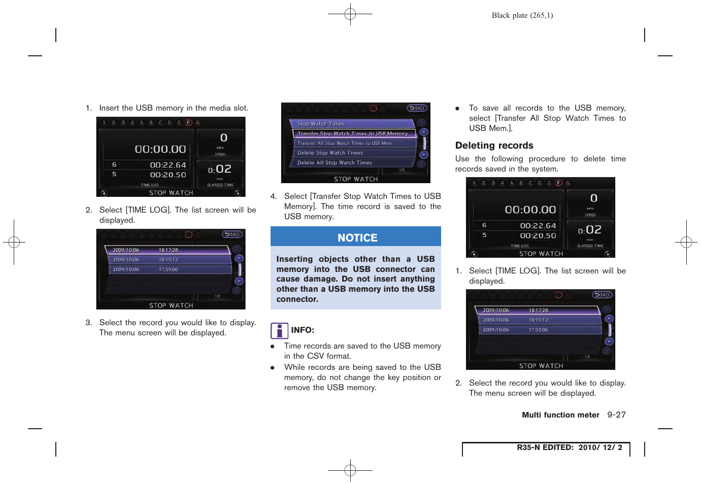 Deleting records | NISSAN 2012 GT R - Multi Function Display Owner's Manual User Manual | Page 265 / 307