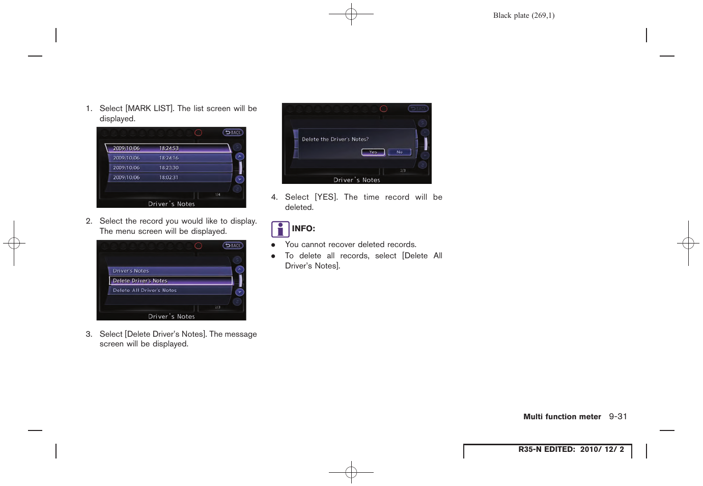 NISSAN 2012 GT R - Multi Function Display Owner's Manual User Manual | Page 269 / 307