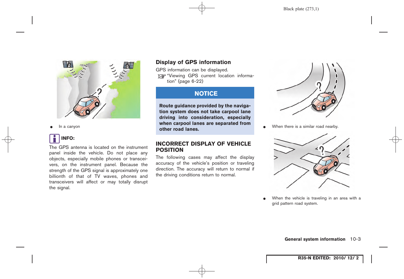 Display of gps information, Incorrect display of vehicle position, Incorrect display of vehicle position -3 | Notice | NISSAN 2012 GT R - Multi Function Display Owner's Manual User Manual | Page 273 / 307
