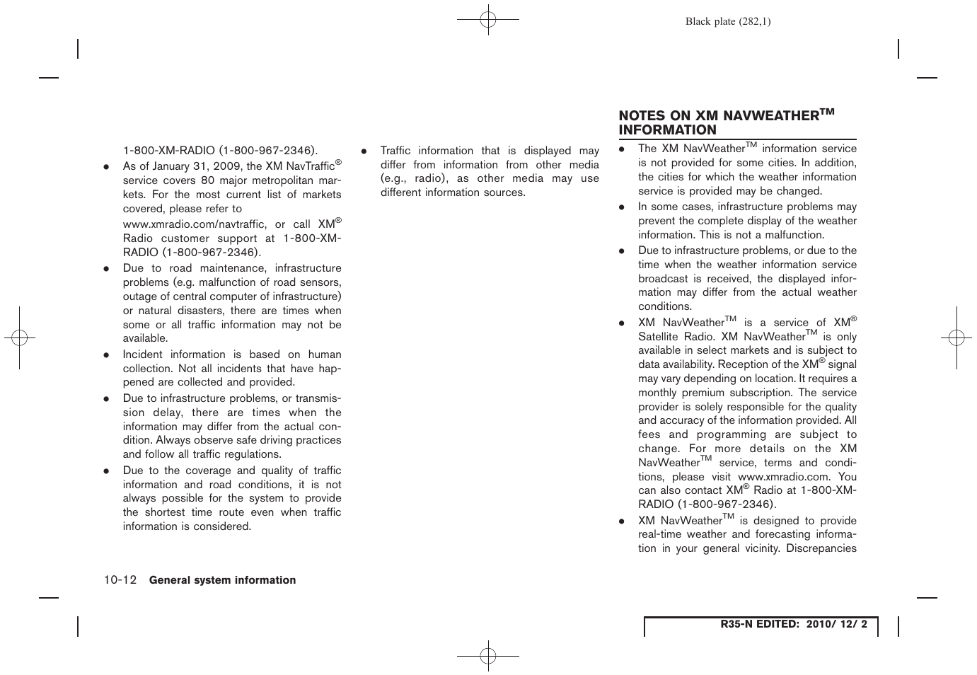 Notes on xm navweather™ information, Notes on xm navweather, Information -12 | NISSAN 2012 GT R - Multi Function Display Owner's Manual User Manual | Page 282 / 307