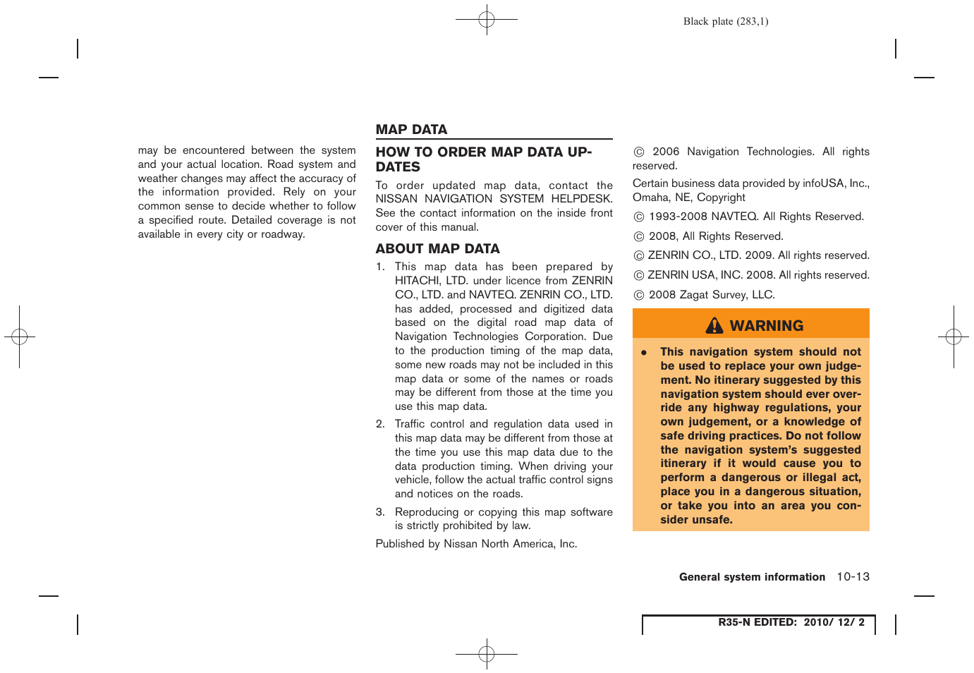 Map data, How to order map data updates, About map data | Map data -13 | NISSAN 2012 GT R - Multi Function Display Owner's Manual User Manual | Page 283 / 307