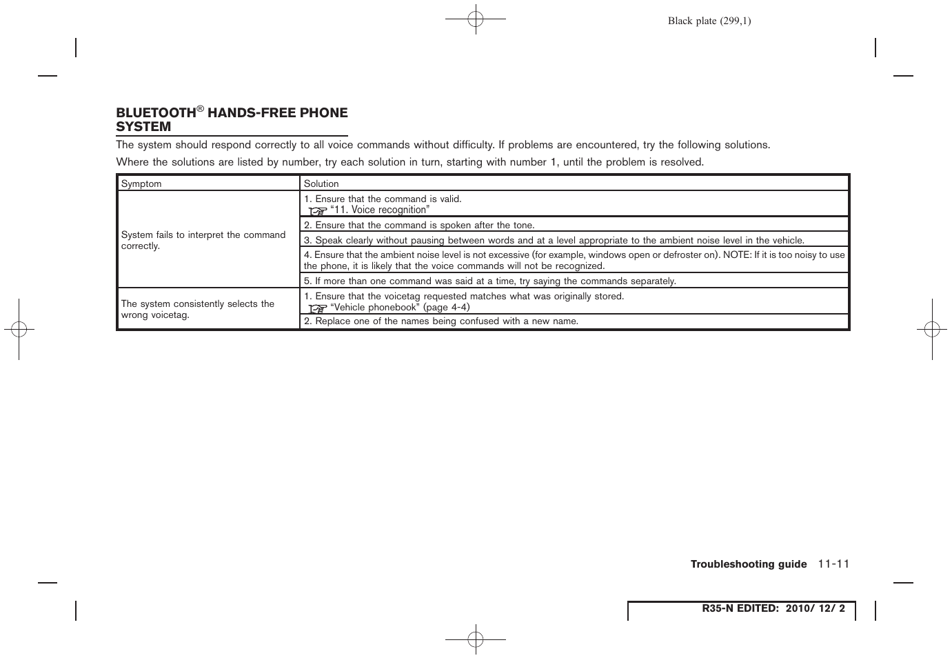 Bluetooth® hands-free phone system, Bluetooth, Hands-free phone system -11 | NISSAN 2012 GT R - Multi Function Display Owner's Manual User Manual | Page 299 / 307