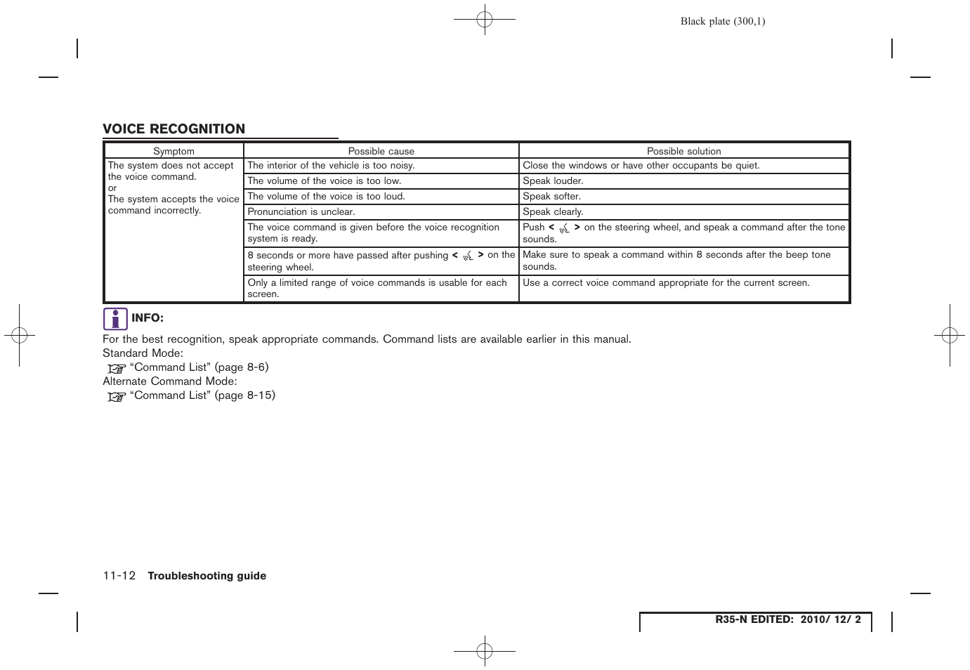 Voice recognition, Voice recognition -12 | NISSAN 2012 GT R - Multi Function Display Owner's Manual User Manual | Page 300 / 307