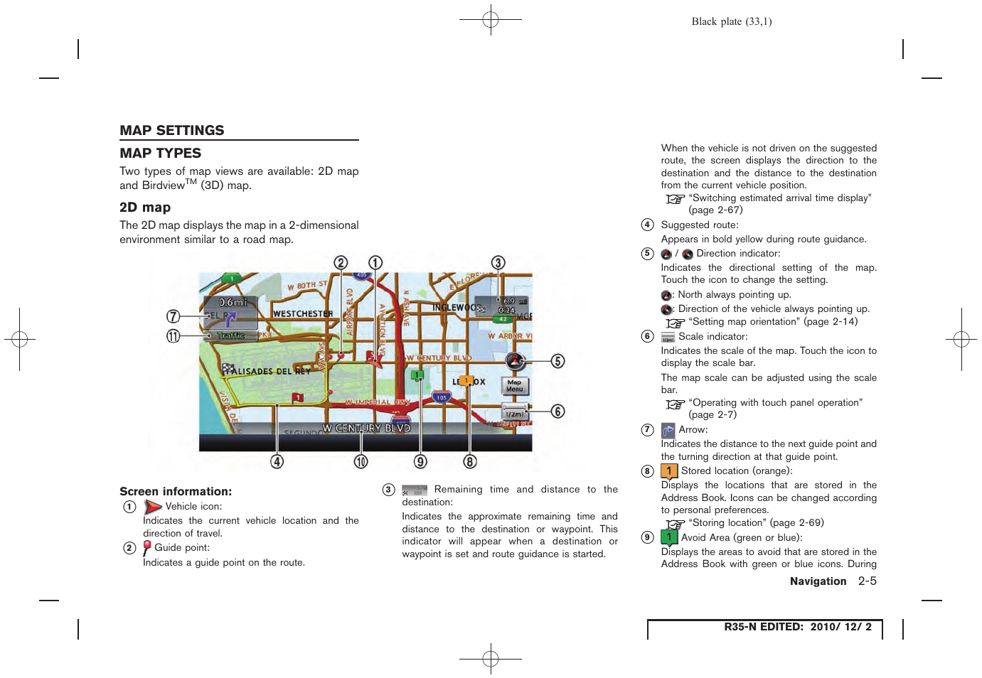 Map settings, Map types, 2d map | Map settings -5, Map types -5 | NISSAN 2012 GT R - Multi Function Display Owner's Manual User Manual | Page 33 / 307