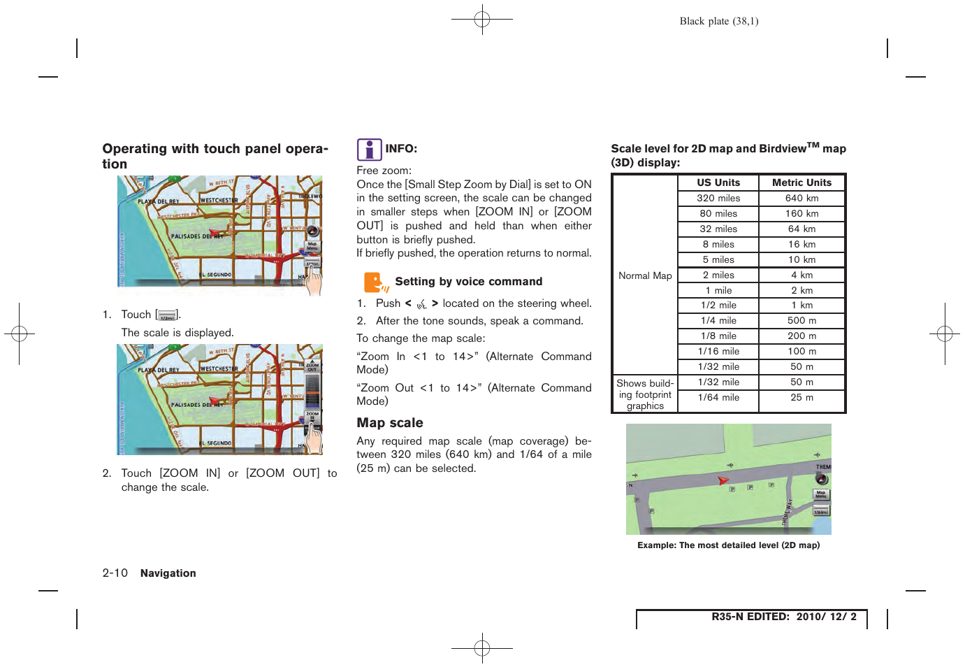 Operating with touch panel operation, Map scale | NISSAN 2012 GT R - Multi Function Display Owner's Manual User Manual | Page 38 / 307