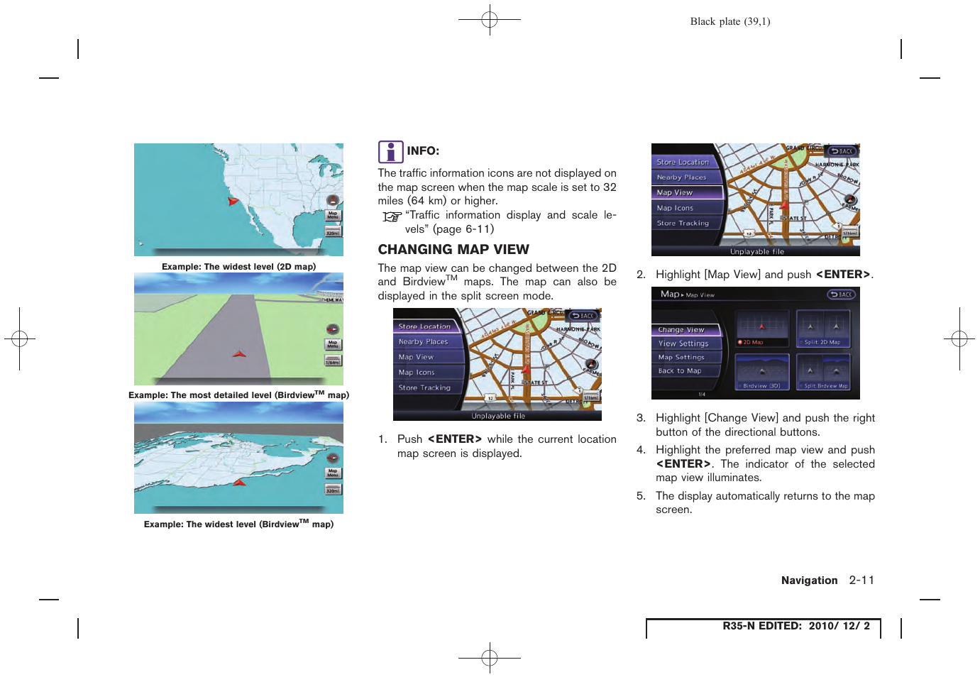 Changing map view, Changing map view -11 | NISSAN 2012 GT R - Multi Function Display Owner's Manual User Manual | Page 39 / 307