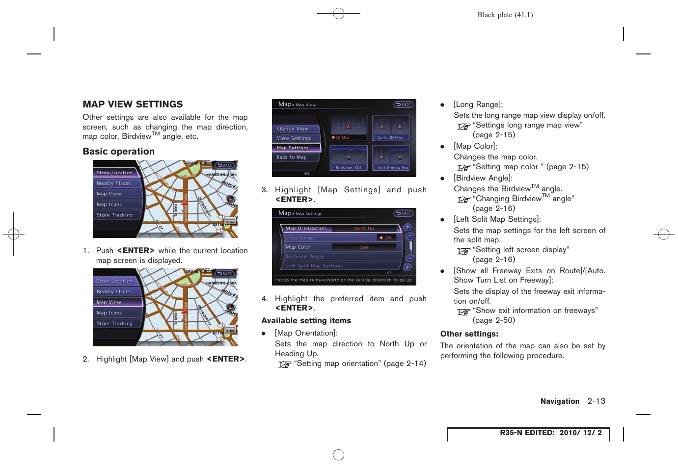 Map view settings, Basic operation, Map view settings -13 | NISSAN 2012 GT R - Multi Function Display Owner's Manual User Manual | Page 41 / 307